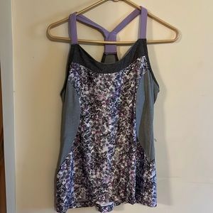 Grey and purple floral print athletic top